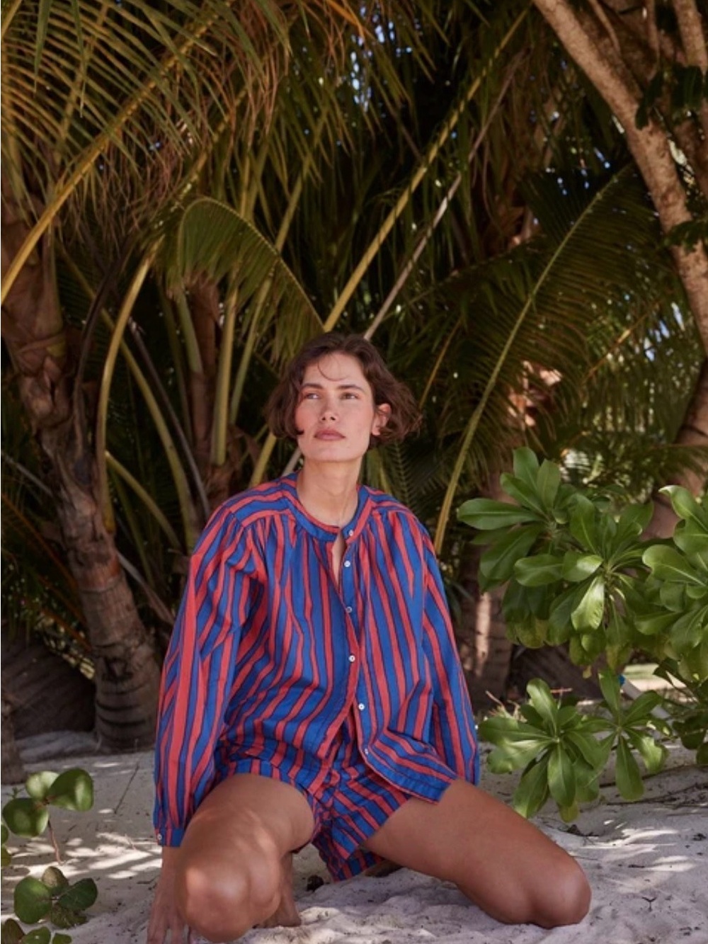 Natalie Martin Stripe Button-Up - Blue & Orange Red